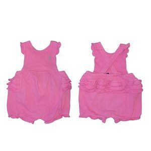 Ralph Lauren Overall Ruffle Bubble Romper 12m Overall Pink Green Pony